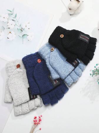 1双冬季露指手套带套可变换连指手套针织手套适合女士男士秋季服装