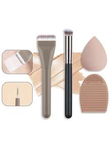 4件套多功能化妆刷套装 - 平头粉底刷 + 遮瑕刷 + 刷子清洁器 + 化妆海绵，旅行必备化妆工具，化妆刷套装，化妆刷套装，化妆刷套装，全套化妆工具，化妆刷套装，全套化妆工具，化妆刷套装，化妆刷套装，化妆礼盒套装 - 彩色 - 查看 9