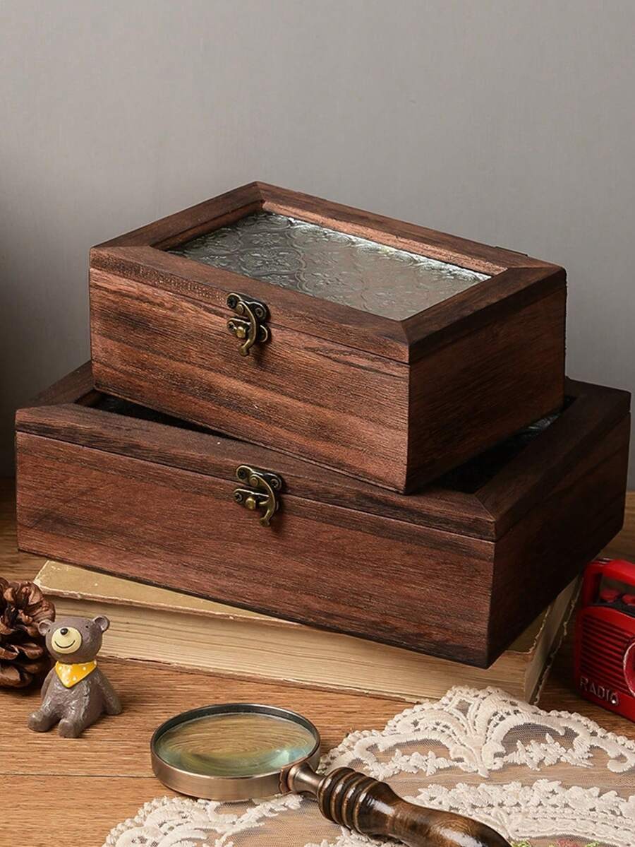 Wooden Crabapple Flower Glass Retro Cabinet, Makeup & Miscellaneous Storage Cabinet With Drawers, Nordic Style Desktop Organizer,Room Decor - Multicolor - View 1