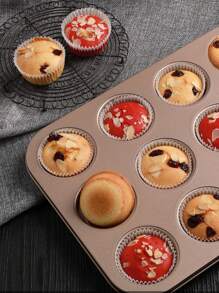 1入組鬆餅盤 12 杯形蛋糕盤不粘布朗尼烘焙用具鬆餅罐杯形蛋糕托盤廚房烤箱用烤盤 - 灰色 - 查看 5