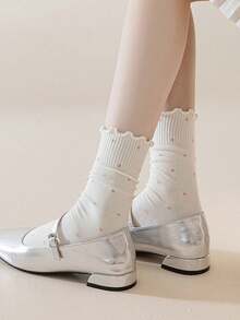 1/6 双秋季新款日系 JK 女童波点绒面中筒袜，甜美荷叶边侧边中筒袜，秋季 - 彩色 - 查看 11