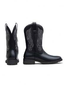 VOSTEY SHOESMORE Men's Black Cowboy Boots Retro Square Toe Boots Botas Vaqueras Para Hombre Embroidery Western Boots For Men - AMY8420-black - View 8