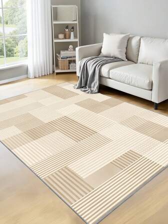 1pc Beige Area Rug, Modern Minimalist Washable Non-Slip Velvet, 900g/M² For Living Room Bedroom Kitchen Outdoor Rug Office Entryway