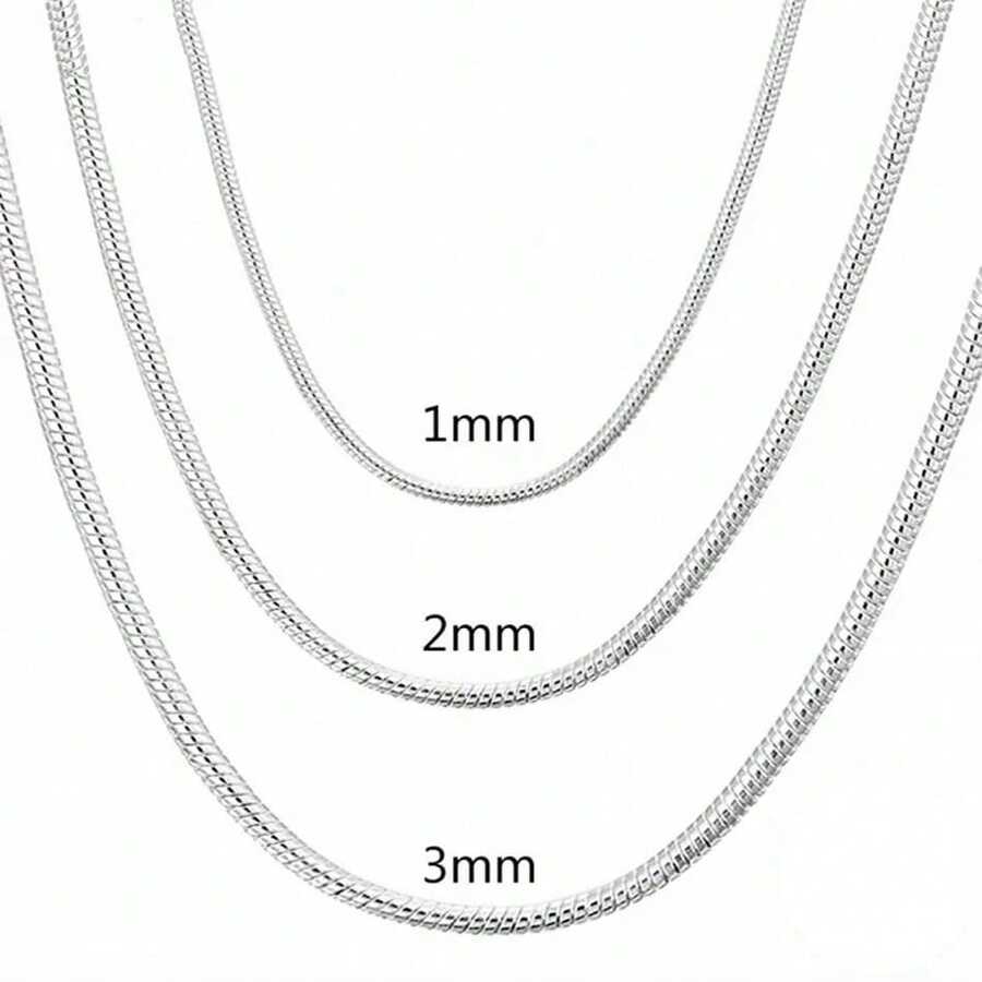Dây chuyền xích rắn chắc 40-75cm 925 bạc Sterling 1MM/2MM/3MM dành cho nam nữ trang sức thời trang làm mặt dây chuyền tự làm - Bạc - Xem 1