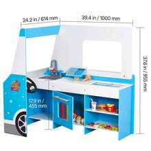 Ice Cream Cart For Kids, 20+ PCS Ice Cream Truck Wooden Playset, Pretend Play Stand With Steering Wheel & Chalkboard, Payment Scanner & Freezer, Faucet & Sink, Suitable For Kids 3-7 Years Old - 彩色 - 查看 10