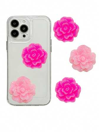 手工沙龙 2 件秋季粉红玫瑰粉色 AB 彩色水钻大号玫瑰花树脂垃圾手机壳装饰饰品美丽华丽平背花 Diy 工艺品手工发夹钥匙扣收纳盒化妆镜装饰配件