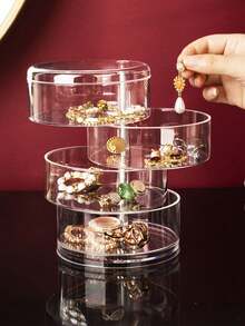 1pc Rotating Jewelry Storage Box, Transparent, Dust-Proof, Multi-Functional Desktop Storage, Jewelry Box, Transparent Rotating Multi-Layer Jewelry And Accessories Storage Box For Earrings, Necklaces, Hair Ties, Hair Clips, Hair Bands, Multi-Functional Storage Box, 360° Rotating Drawer Storage Box, Large Capacity For Cosmetics, Jewelry And Accessories, Multi-Layer Storage Box With Lid, Suitable For Hair Accessories