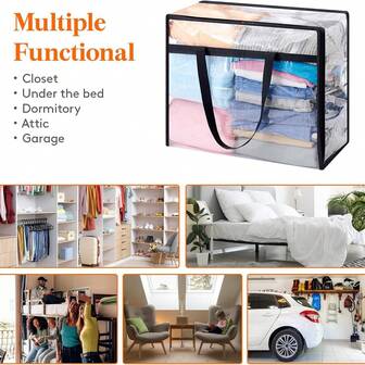 透明季节性收纳袋，可折叠，适用于玩具、衣服，防水防尘手提包，多用途搬家整理收纳盒，被子收纳袋