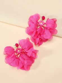 1 Pair Handmade Bright Pink Fabric Petal Tassel Earrings, Suitable For Women To Wear To Parties, Balls, Beach Vacations And Other Occasions