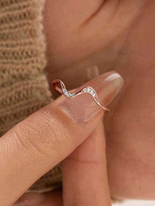 BALMORA 1pc Sterling S925 Silver Vintage Simple Elegant Geometry Wavy Zirconia Finger Ring For Women Party Daily Wearing Friendship Jewelry Gift