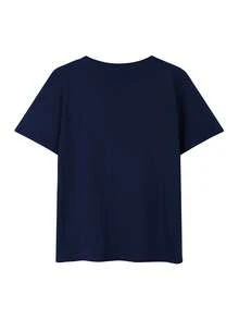 200g Pure Cotton T-Shirt 2025 Summer Ladies New Short Sleeve Pure Cotton Holiday Pattern Short Sleeve Round Neck Couple Wear Small Shirt Tops - 藏蓝色 - 查看 3