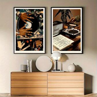 2pcs Set Vinyl Record Canvas Art Prints - Unframed, Modern Wall Decor For Bedroom, Living Room & Home Office - Perfect Gift For Music Lovers