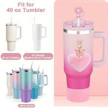 6 Stücke Silikon Becher Charm Set, geeignet für 30-40oz Becher mit Griffen, beinhaltet Strohdeckel, Strohkappe, Becherschutz, Herz Anhänger und Griff Charm Kette