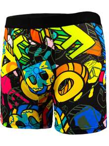 3pcs Men's Fashion Patterned Long Boxer Briefs, Graffiti Style Breathable Comfortable High Elasticity Long Boxer Swim Trunks, Sports Shorts, Men's Novel Underwear, Cycling Shorts