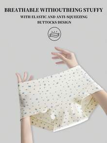 5 件/包女士棉质花朵可爱蝴蝶结无缝三角裤，中腰全覆盖内裤