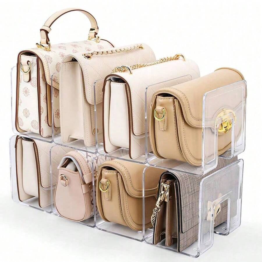 2pcs Transparent Acrylic Bag Storage Organizer With Dividers | 4-Tier Space-Saving Closet Cabinet Organizer | Multi-Layer Handbag Display Rack For Party, Birthday, Wedding Decor | Back To School Essentials & Gift Idea For Women, Friends - Clear - View 1