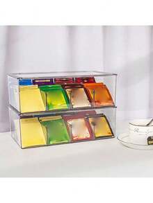 1pc 8-Compartment Tea Bag Storage Box With Lid, Removable Desk Organizer For Living Room, Transparent Acrylic Capsule Coffee Tea Bag Holder Box For Office - Multicolor - View 7