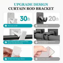 Universal Curtain Rod Brackets, No Drill Curtain Rod Brackets, Self-Adhesive Curtain Rod Brackets, No Nail Curtain Rod Hooks, Suitable For Bathroom, Bedroom, Living Room And Kitchen - White - View 6