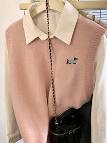 Alicedudu Women's Cartoon Pattern Crew Neck Pullover Vest, Autumn/Winter - Pink - View 4