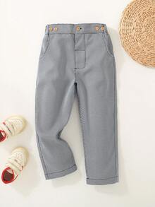 Young Boy Plaid Button Pocket Casual Straight Leg Pants, Comfortable & Minimalist - Multicolor - View 1