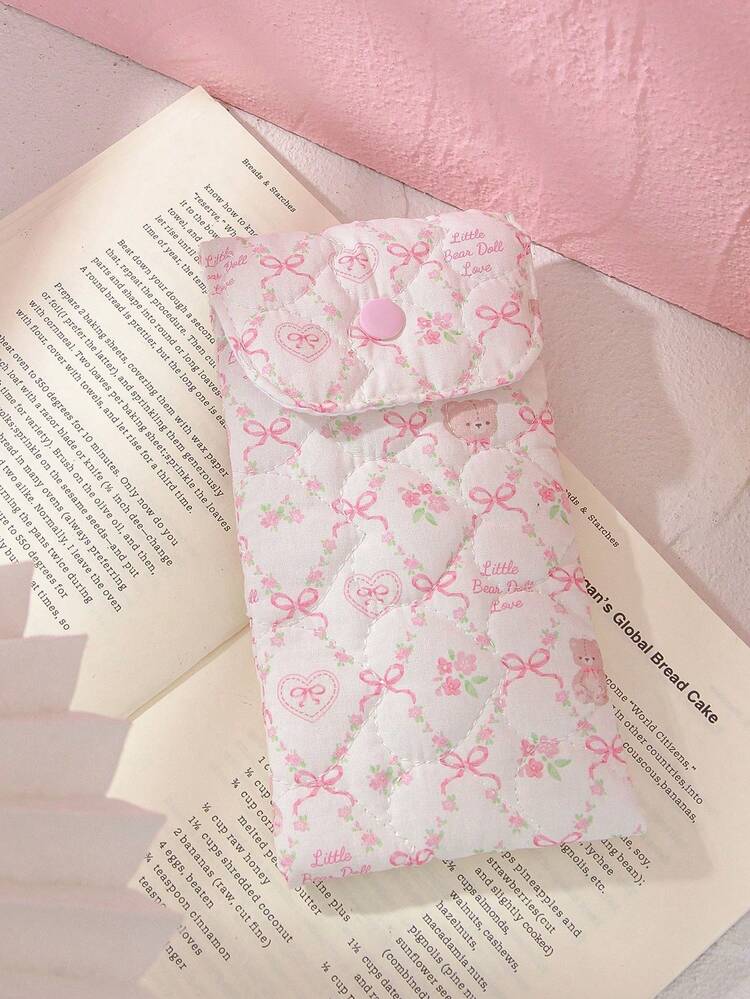 1 件可爱心形和熊图案绗缝眼镜袋、旅行眼镜袋、女孩眼镜收纳盒、太阳镜配件，采用可爱印花风格、卡通设计和少女心形图案，完美保护太阳镜，是夏季度假的绝佳礼物，Journeytravel 必备旅行配件旅行包假日返校学校用品眼镜盒太阳镜女士 - 彩色 - 查看 17