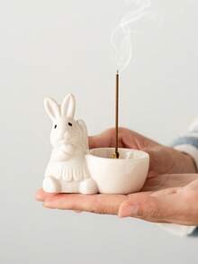 1pc Rabbit Shaped Ceramic Incense Burner, Minimalist Style, Various Colors, Suitable For Festival, Gift, Home, Office, Hotel Decoration - White - View 16