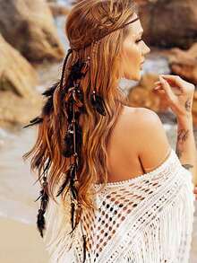 CAKURE Boho Headband Black Hippie Headpiece Headdress Hair Accessories Women And Girls (Type A) - D型 - 查看 2
