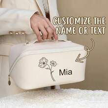 1pc Custom Leather Make Up Bag, Laser Engraving Slogan Or Name,Customize Your Exclusive Makeup Bag,Large Capacity Storage Bag For Travel, Friends Gift Customization