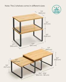 SONGMICS Cabinet Organizer Shelf, Set Of 4 Kitchen Counter Shelves, Kitchen Storage, Spice Rack, Stackable, Expandable, Metal And Engineered Wood - 墨黑色+自然米色 - 查看 3