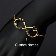 Customized Double Heart & Infinity Symbol Bracelet, Stainless Steel Personalized Wristband, Birthday Gift, Black/Silver/Gold, Fashion, Colorful, Retro, Minimalist, Unisex, Casual, Cute, Customizable, Unique, Ideal Gift For Him/Her, Boyfriend/Girlfriend, Parents, Family, Friends, Suitable For Anniversary, Birthday, Graduation, Prom, Party,Jewellery For Ladies - Multicolor - View 22