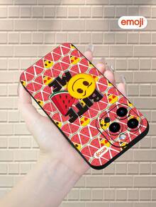 Emoji 1 pieza Funda de teléfono protectora suave mate negra compatible con iPhone 13/16/15/14/13/12/11/Pro/ProMax/X/XR/XS/XSMAX/7/8/PLUS y otros modelos, con diseño personalizado de patrón de sandía en forma de corazón y rebanada de sandía emoji, adecuado como regalo para novia, mejor amiga, esposa, amante, tía, jefa, hermana, pareja, compañeros de clase, maestro, cumpleaños u ocasión festiva