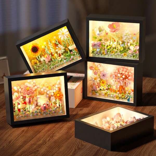 3D Puzzle Floral Decor, Floral Decor Series (Including Photo Frame), Desktop Garden, Everlasting Flowers, DIY Assembly 3D Model, Preserved Flower Display Collection, Artificial Flowers, Adult Stress Relief Toy, Adult Building Block Toy, Suitable As Wedding Gift For Friends, Holiday Gift, Birthday Gift, Creative Gift, Halloween Gift, Christmas Gift