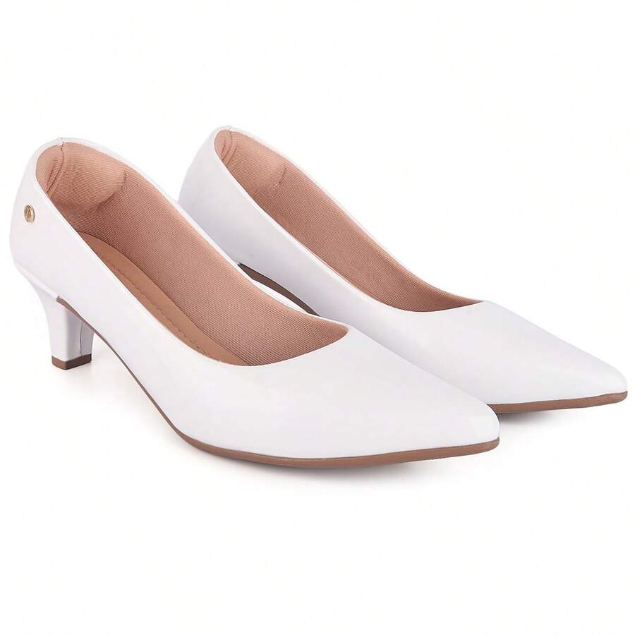 Women's Pumps Low Heel Patent Leather Pointed Toe Comfortable Soft Casual - trắng - Xem 1