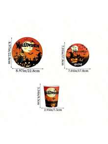 10 piezas de platos y vasos de Halloween, platos de papel con calabaza negra, vasos de papel, vajilla de fiesta de Halloween, platos desechables de postre, vasos para beber, para decoraciones de fiesta de Halloween