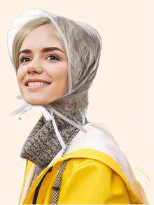 带遮阳帽的雨帽透明雨帽塑料雨围巾可重复使用女士防水雨帽 - 彩色 - 查看 2