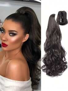 合成爪夹马尾接发，20 英寸长卷发波浪马尾接发，适合女性马尾发片 - 彩色 - 查看 10