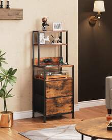 Nightstand Set Of 2 With Charging Station, LED Bedside Table With 2 Drawers And 4 Shelves, Fabric Storage Dresser For Bedroom, Modern Nightstand With LED Lights, Rustic Brown - màu nâu - Xem 1