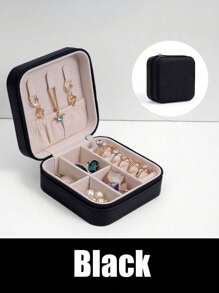 1 pieza Caja organizadora de joyas mini portátil, estuche de exhibición de joyas con cremallera para aretes, collares y anillos, caja de joyas como regalo para mujeres, niñas y novias, accesorio esencial para mochila escolar, viaje a la playa, vacaciones, decoración del baño del hogar y organizador de maquillaje