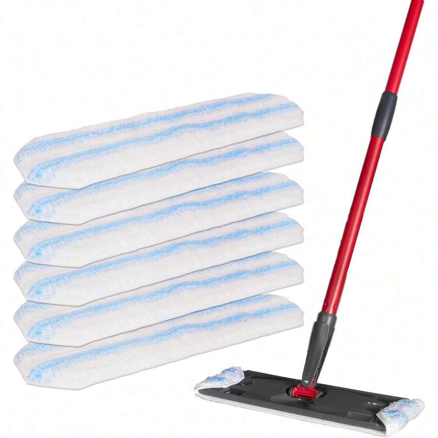 4-Pack Replacement Mop Pads Compatible With O Cedar H2Pro Mop Pads | Machine Washable | Reusable | H2 Pro Flat Mop System Replacement Mop Pads - 藍白相間-6張 - 查看 1