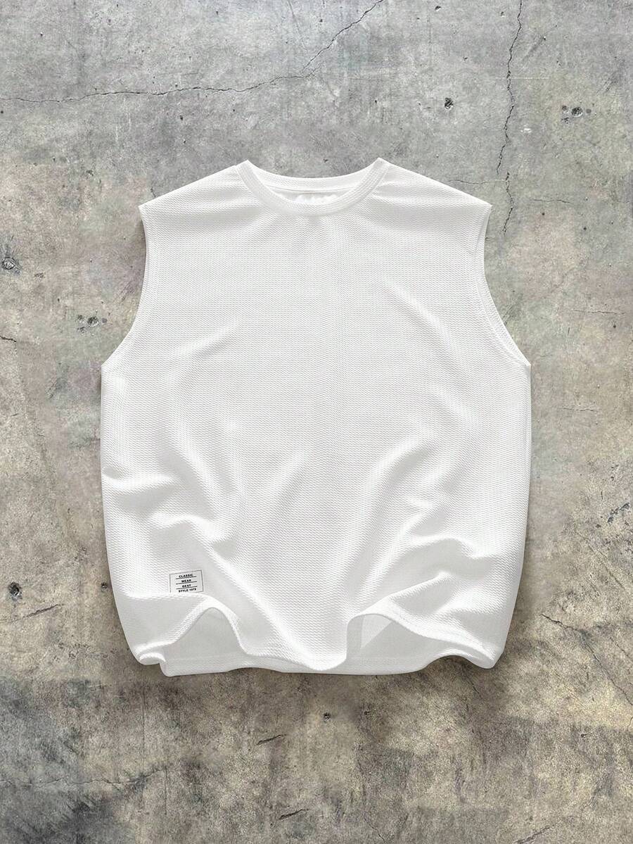 男士字母贴花背心，无袖纯白色运动时尚背心，男友礼物 - 白色 - 查看 1