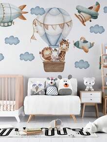 1/2 件多尺寸 PVC 可移除墙贴，熊猫吃竹子，堆叠动物，工程车辆，热气球和云朵，母熊和小熊秋千，卡通装饰贴，适用于卧室、客厅、书房、餐厅、浴室、家居墙壁装饰、房间装饰 - 彩色 - 查看 15