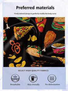 1 Pack Of Men's Novelty Shorts, Polyester Stretch Fabric, Soft And Skin-Friendly, Quick-Drying And Breathable, Elastic Waistband, Delicious Food Pattern Print, Naughty And Cute Men's Casual Long Boxer Briefs - Black - View 7