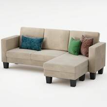 Velvet Convertible Reversible Chair Living Room Furniture Set - Beige - View 5