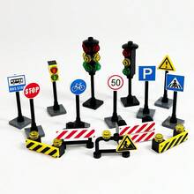 Traffic Road Sign Light MOC Building Blocks Mini City Street View Accessories Road Sign Barrier Speed Limit Indicator Warning Building Traffic Lights Model Kit Parts, DIY Construction Set - Multicolor - View 17