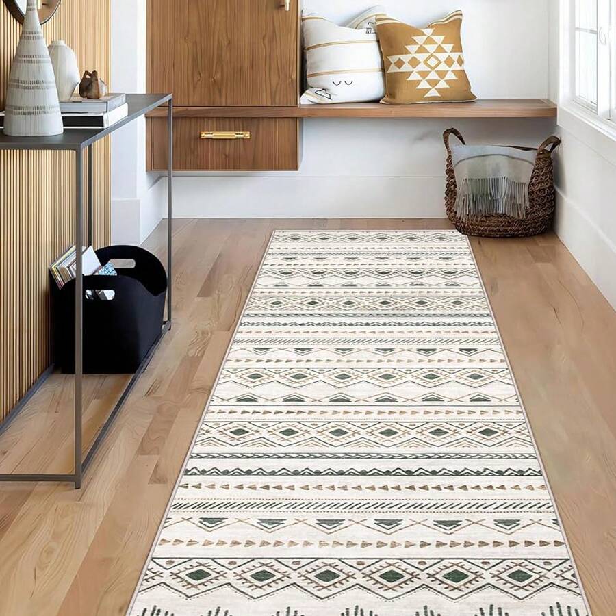 Large Washable 6x9 Area Rug: Boho Moroccan Geometric Neutral, Non-Slip Foldable Indoor Floor Carpet For Living Room, Bedroom, Dining Table - Beige, 6X9 - Brown/Green - View 1