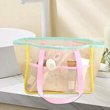 1pc Minimalist Mesh Tote Bag For Girl, Large Capacity Grocery Shopping Bag, Portable Camping Snack Storage Bag, Breathable Summer Beach Bag, Waterproof Shower Bag, Suitable For Students - Multicolor - View 4