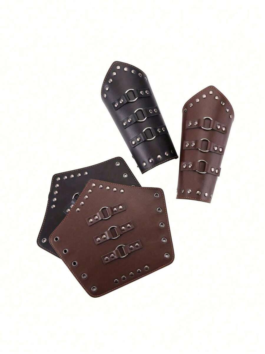 Medieval Renaissance Black Arm Armor, Knight Warrior Viking Retro PU Leather Wristband, Men's Costume Cosplay, LARP Party Supplies, Stage Performance Accessories Halloween