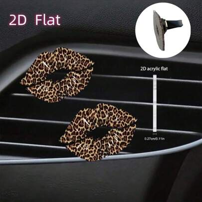2 pezzi molletta per presa d'aria dell'auto a forma di labbra con stampa leopardata, decorazione per interni del veicolo per migliorare l'estetica dell'auto