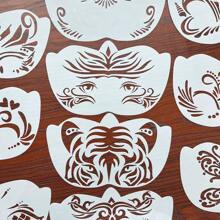 16 件面部彩绘模板，万圣节舞台妆容镂空化妆模板，可重复使用塑料面部彩绘模板，可水洗 - 白色 - 查看 8