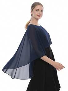 1 pièce Poncho de couleur unie pour femme, châle en mousseline de soie élégant pour femmes, châle léger et respirant pour protection solaire, convient comme châle de manteau du soir, mariage, danse, fête, cape, vêtements d'automne pour femmes toutes saisons - Multicolore - Voir 17